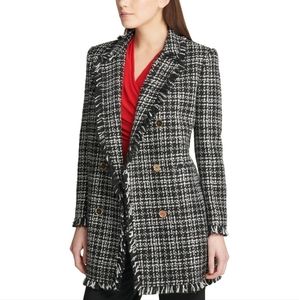 DKNY Donna Karan Dark Romance Black White Coat Tweed Trench Coat Peacoat 4